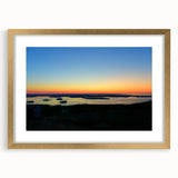 Extra large abstract art print of Acadia, Maine, featuring textured brush strokes in muted earth tones, framed in gold.