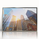 Framed acrylic print of Boston skyline in muted gray and blue tones, ideal for modern art wall decor.