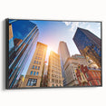 Black and white framed canvas of Boston landscape, featuring vintage poster art style, ideal for bedroom decor.