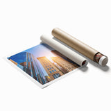 Extra large rolled print of Boston skyline with pastel shades, ideal for classy bathroom wall art.