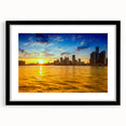Extra large framed abstract art print of Detroit skyline in vibrant, textured colors, ideal for living room decor.