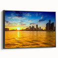 Black and white framed canvas of Detroit landscape, ideal for bedroom wall decor.