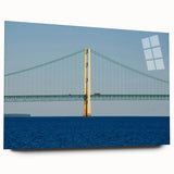 Large abstract wall art of Michigan's Upper Peninsula in muted earth tones on acrylic glass.