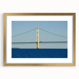 Abstract art print of Michigan's Upper Peninsula in textured gold frame, ideal for extra large wall art in living rooms.