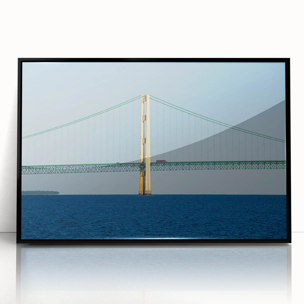 Large abstract wall art of Michigan’s Upper Peninsula in muted earth tones on a framed acrylic.