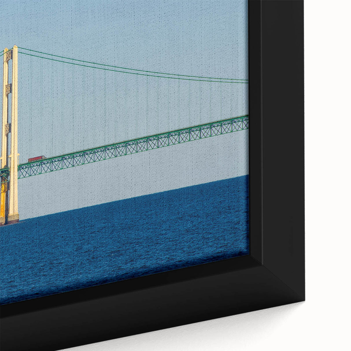 Extra large black wall art featuring a textured Michigan Upper Peninsula scenery in vibrant colors, framed canvas.