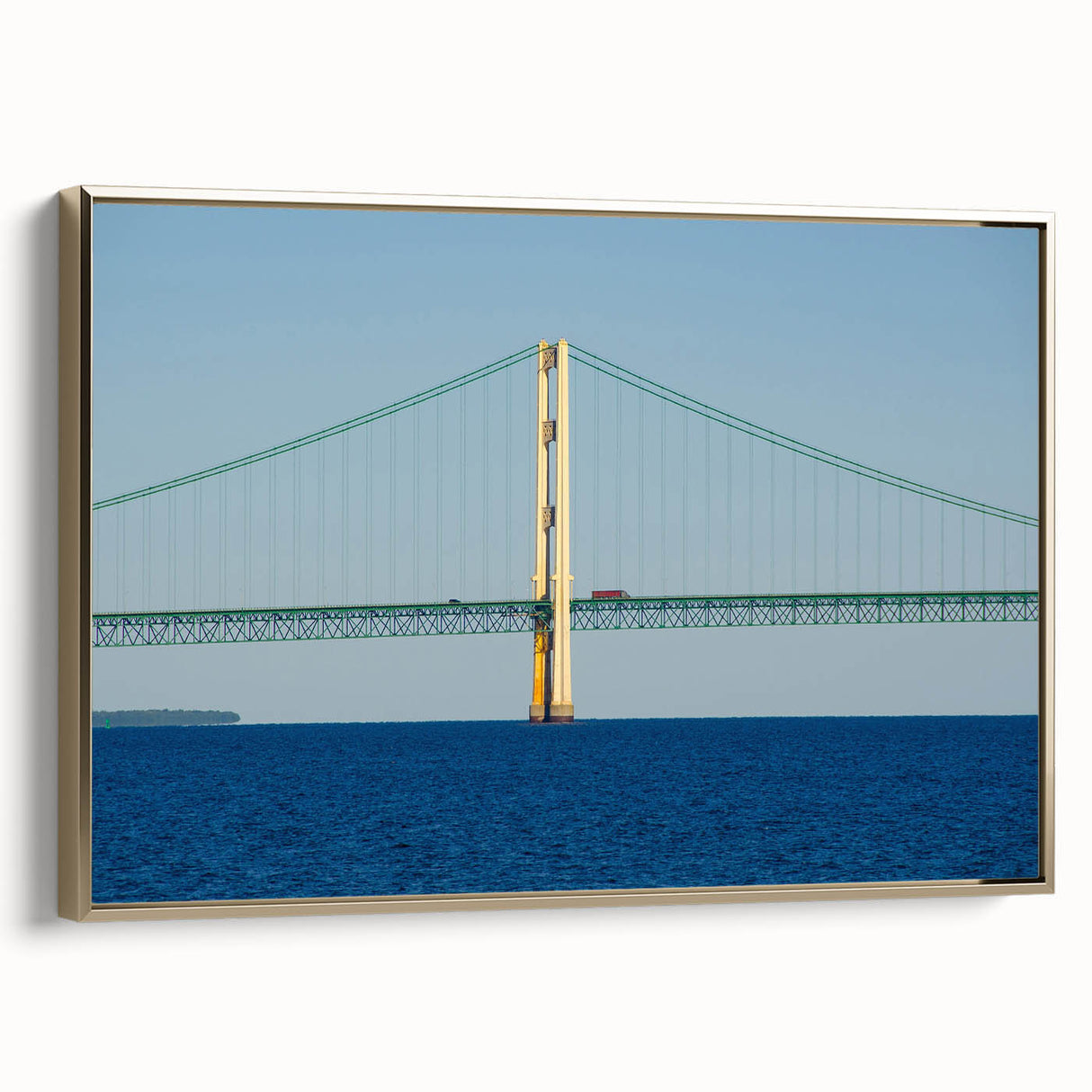 Framed canvas wall art depicting a vintage-style landscape of Michigan's Upper Peninsula in muted earth tones.