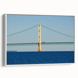 Vintage poster art of Michigan Upper Peninsula scenery in vibrant colors on a large framed canvas.