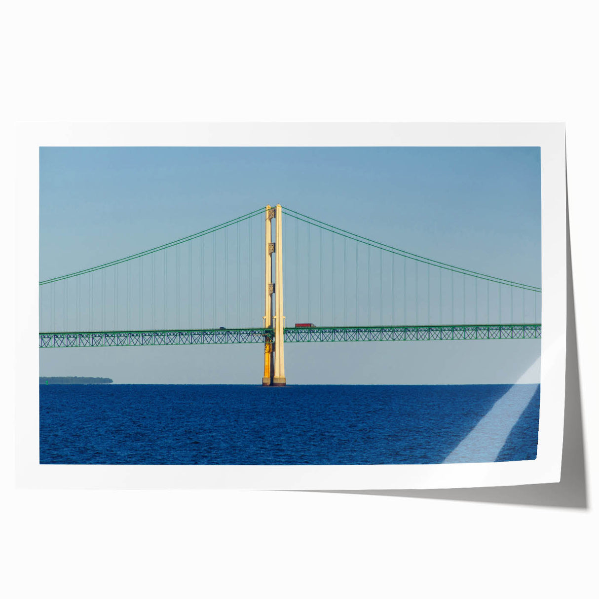 Extra large rolled print of Michigan's Upper Peninsula with vibrant green and blue tones, ideal for dining room wall art.