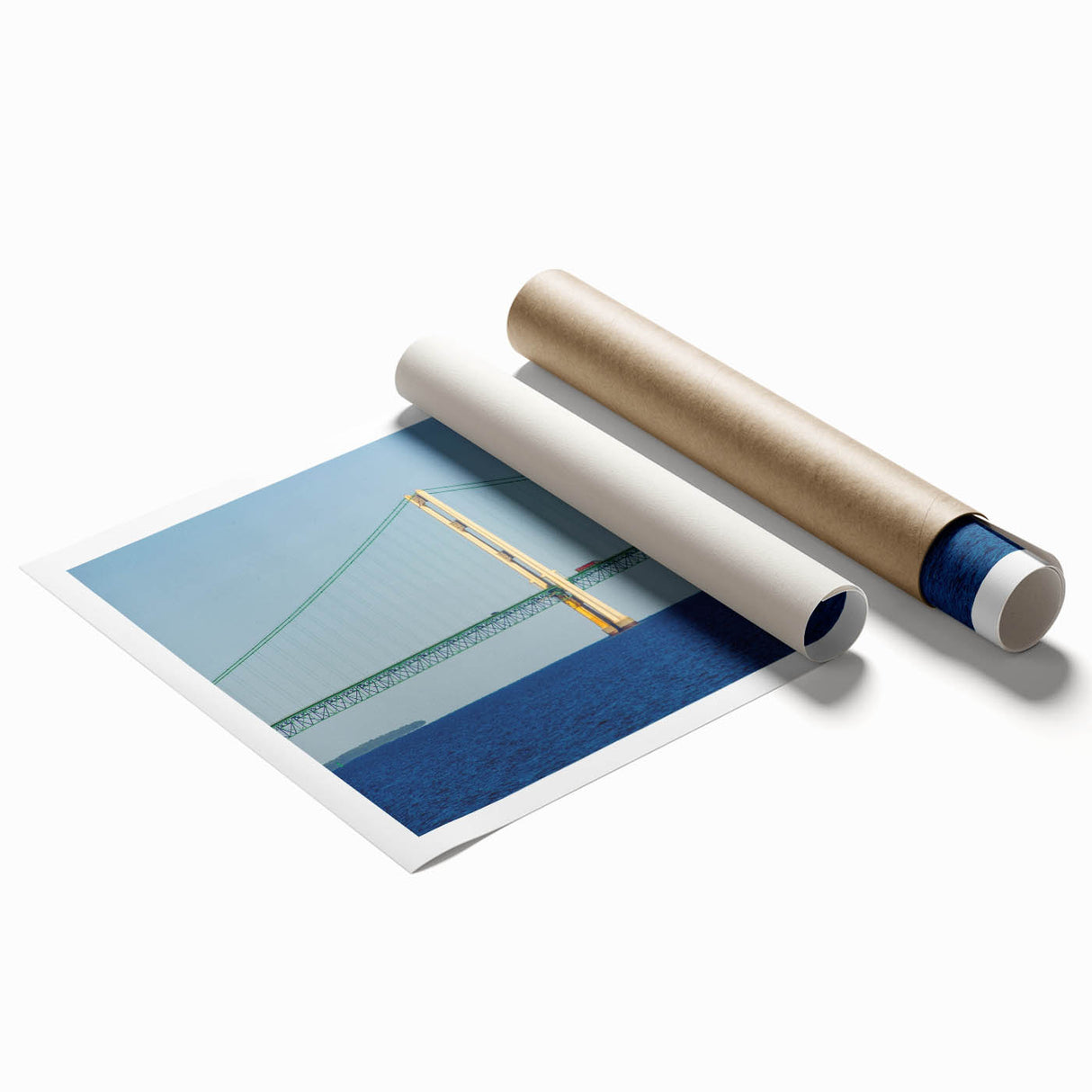Extra large rolled print of Michigan's Upper Peninsula with floral accents in muted earth tones.