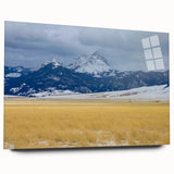 Large abstract wall art depicting Montana scenery in muted earth tones on acrylic glass.