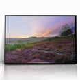 Large abstract wall art of a New Hampshire landscape in muted earth tones, framed in black acrylic.