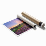 Rolled print of a New Hampshire landscape with lush greenery and floral elements in soft, earthy tones.