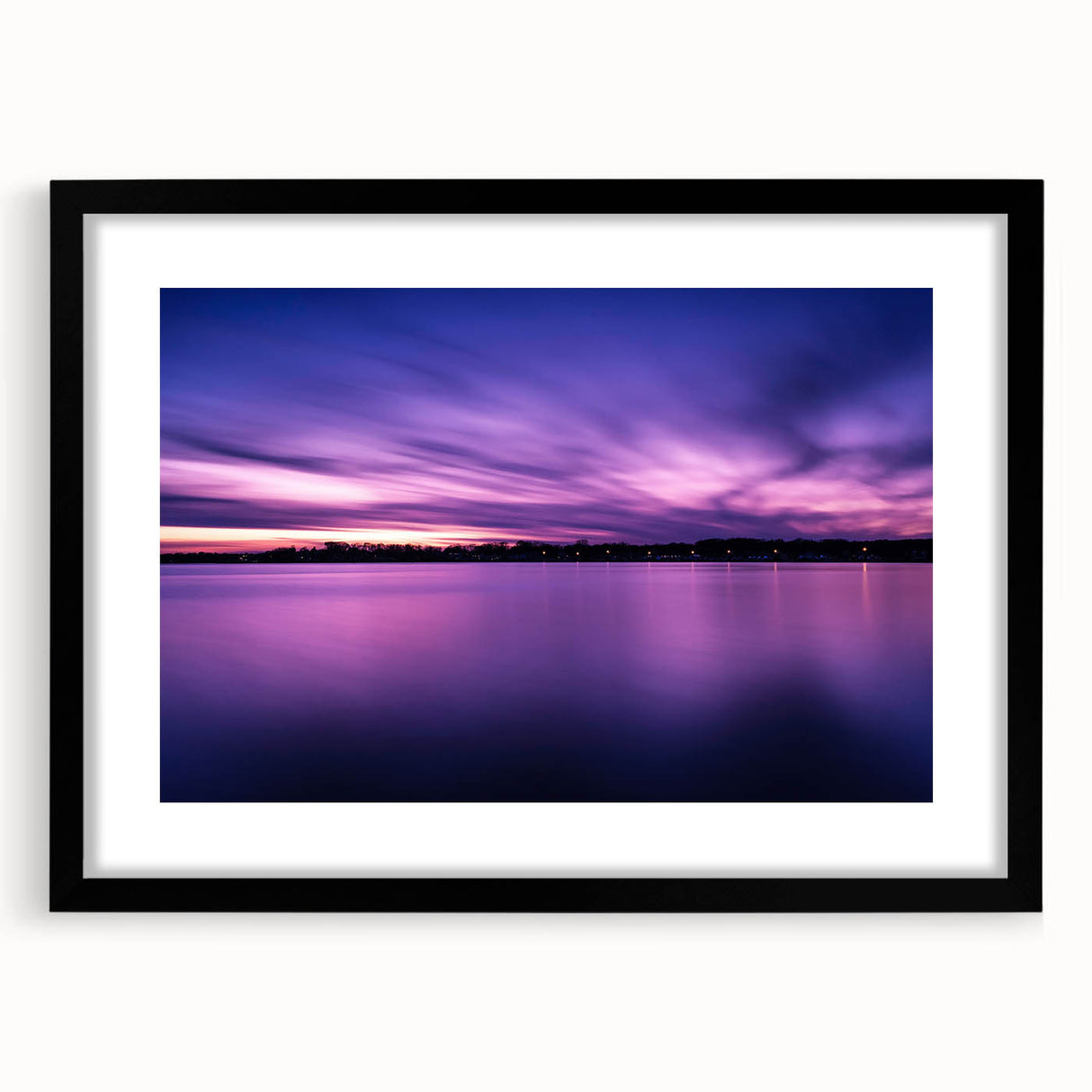 Colorful abstract art print of a textured New Jersey scenery in a large black frame, ideal for living room decor.