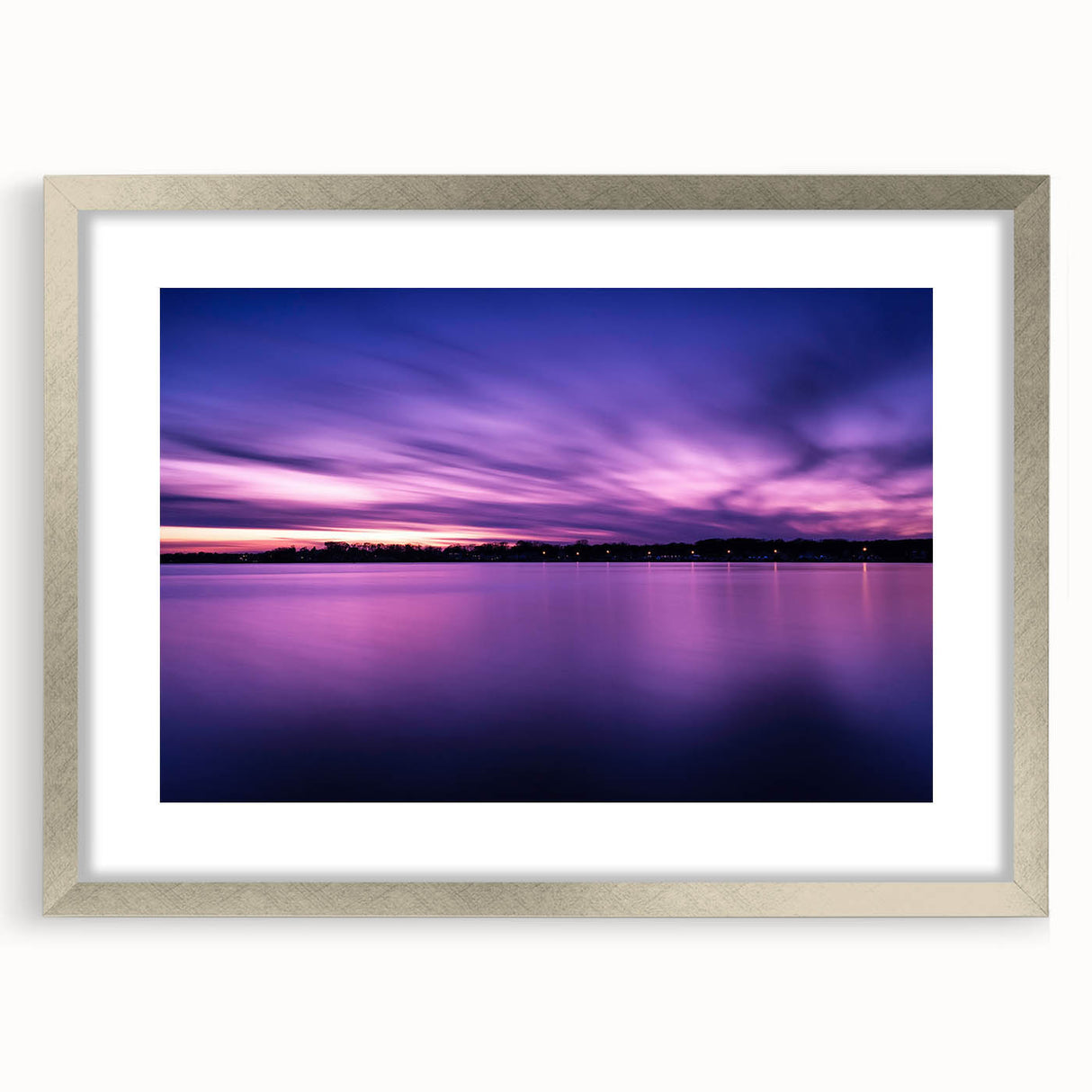 Textured abstract art print of New Jersey scenery in silver frame, using muted earth tones, ideal for bedroom art.