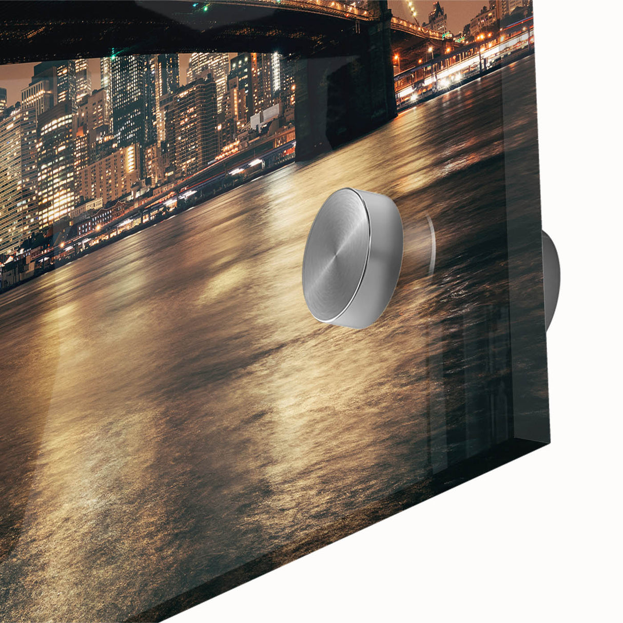 Acrylic glass print of Brooklyn Bridge in muted gray tones, ideal for modern dining room art.