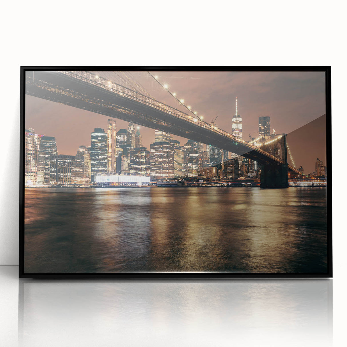 Large abstract wall art of the Brooklyn Bridge in muted gray tones, acrylic print, ideal for modern art wall decor.
