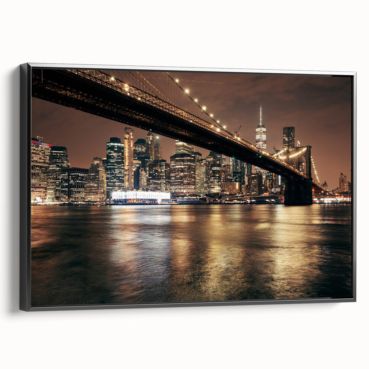Black and white wall art of Brooklyn Bridge, framed canvas, ideal for bedroom landscape decor.