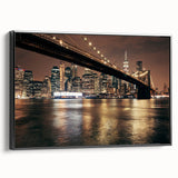 Black and white wall art of Brooklyn Bridge, framed canvas, ideal for bedroom landscape decor.
