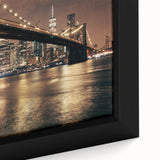 Black wall art featuring the Brooklyn Bridge in textured, colorful art style on a large framed canvas.