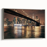 Framed canvas of the Brooklyn Bridge in black with colorful highlights, ideal for office wall decor.