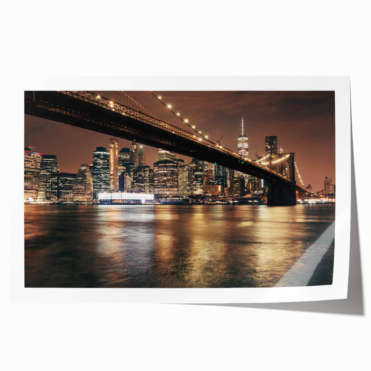 Rolled print of the Brooklyn Bridge in muted gray, ideal for art wall dining room decor.