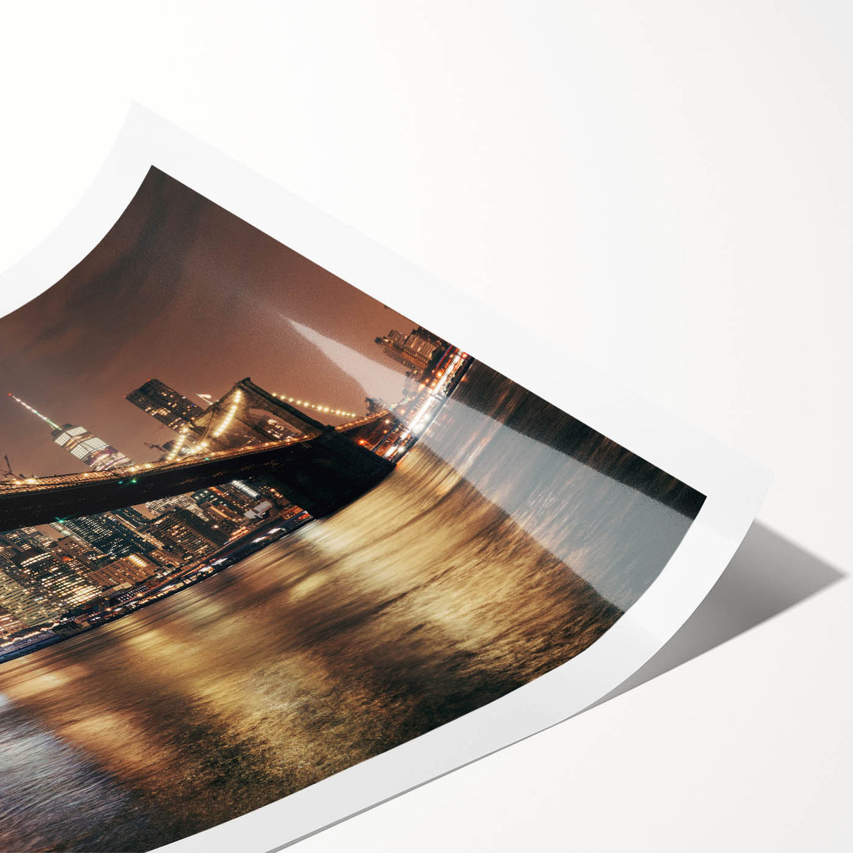 Extra large rolled print of the Brooklyn Bridge in line art style with floral accents, ideal for large living room wall art.