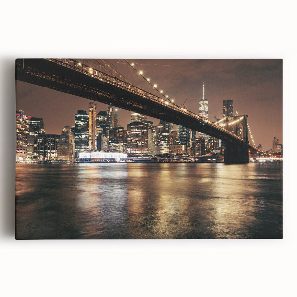 Black and white stretched canvas of the Brooklyn Bridge, ideal for kitchen wall art.