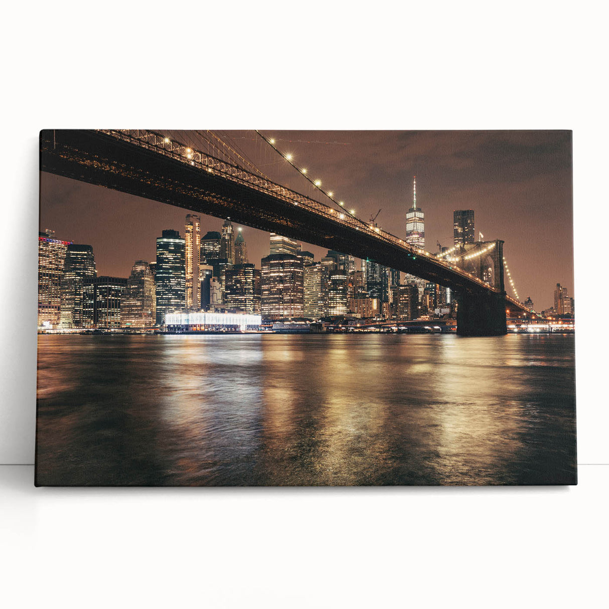 Black and white photo of Brooklyn Bridge on stretched canvas, ideal for kitchen wall art or bedroom ambiance.