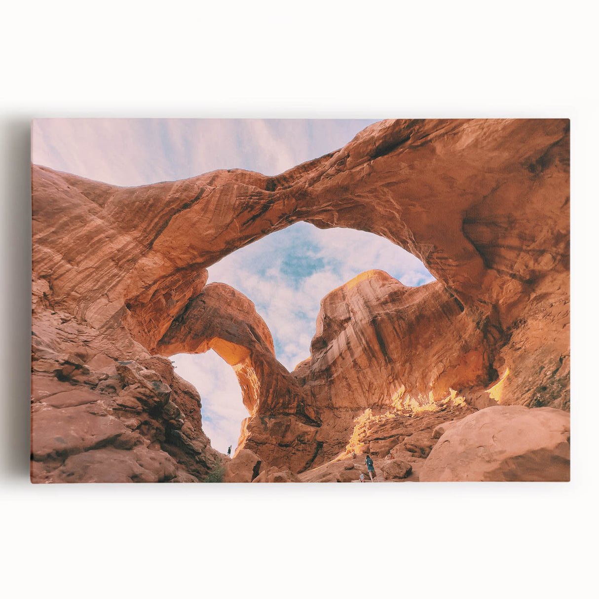 Black and white photograph of Arches National Park on large stretched canvas, ideal for kitchen wall art.