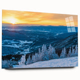 Large abstract art print of Vermont scenery in muted earth tones on acrylic glass, suitable for dining room ambiance.