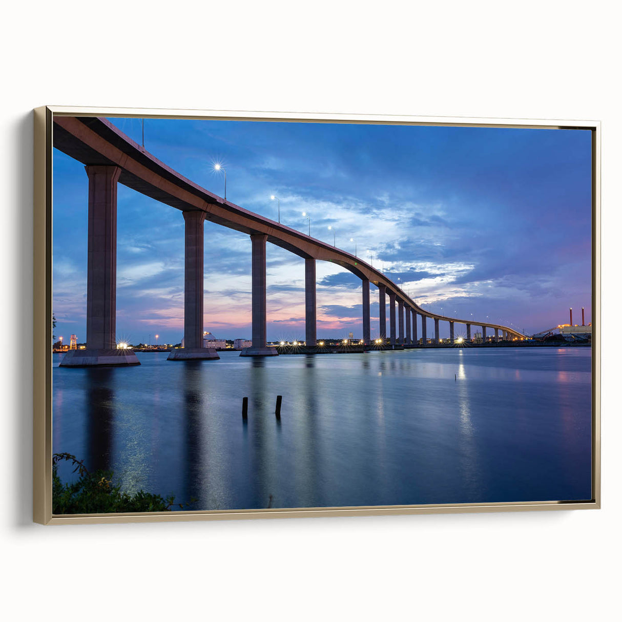 Framed canvas featuring a vintage-style landscape painting of Virginia scenery in muted gold and black tones.