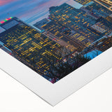 Art deco poster of Seattle skyline in monochrome shades on rolled canvas, suitable for dining room wall art.