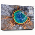 Acrylic print of Yellowstone scenery with vivid green and blue tones, ideal for enhancing dining room decor.