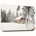 Large abstract wall art on acrylic glass depicting a winter scene in muted blue and white tones.