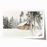 Extra large rolled canvas with a winter floral theme in muted blue and white tones.