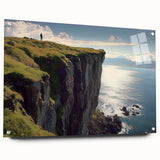 Acrylic wall art showcasing vibrant landscapes and cliffs in a side view perspective, elegantly displayed with pins for a modern touch, ideal for home decor.