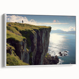 Framed canvas artwork of dramatic cliffs showcasing vibrant colors and intricate textures, set against a white background, ideal for enhancing modern home decor.
