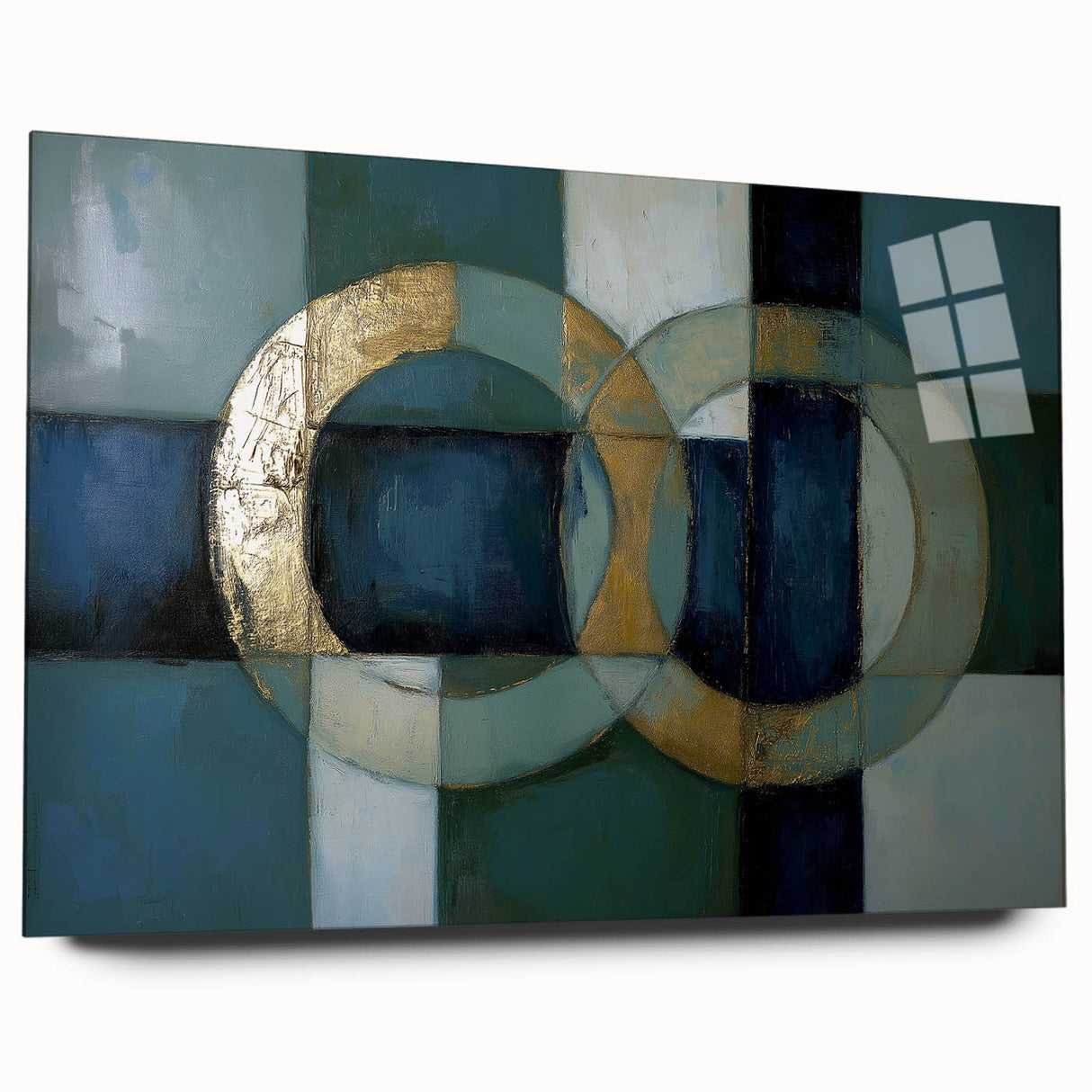 Abstract Geometric Rings - Gold & Blue Living Room Wall Art