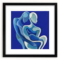 Abstract black-framed figurative artwork featuring dynamic shapes and textures, set against a neutral mat background, ideal for modern home decor.