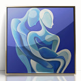 Abstract figurative art piece in a framed acrylic format, showcasing vibrant gold accents and a contemporary design, perfect for modern home decor.