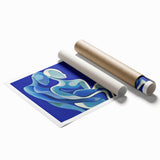 Abstract figurative rolled print showcasing vibrant colors and dynamic shapes, ideal for modern home decor. Packaged securely in a cardboard tube for easy transport.