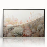 Framed abstract floral wall art featuring vibrant colors and intricate patterns, set in a sleek silver frame, adding elegance to modern decor.