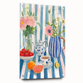 Large abstract wall art on acrylic glass depicting vibrant food and drink motifs, suited for dining room decor.