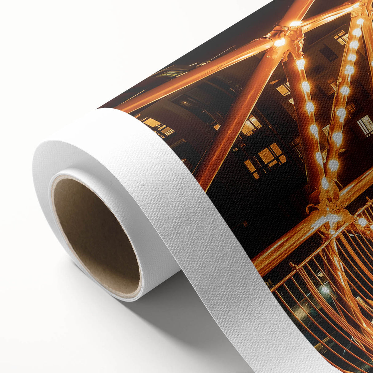 Landscape bridge design printed on rolled canvas, showcasing vibrant colors and intricate details, ideal for home decor enthusiasts. The artwork features a picturesque view of a bridge surrounded by nature, packaged securely in a protective cardboard tube for easy transport.