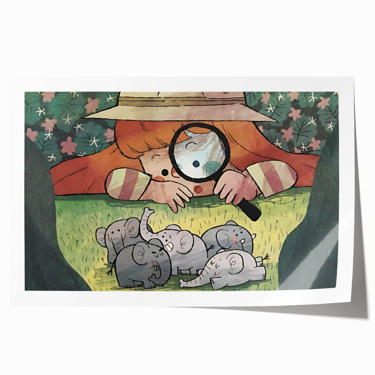 Playful Boys Room Wall Art – Girl Exploring with Elephants