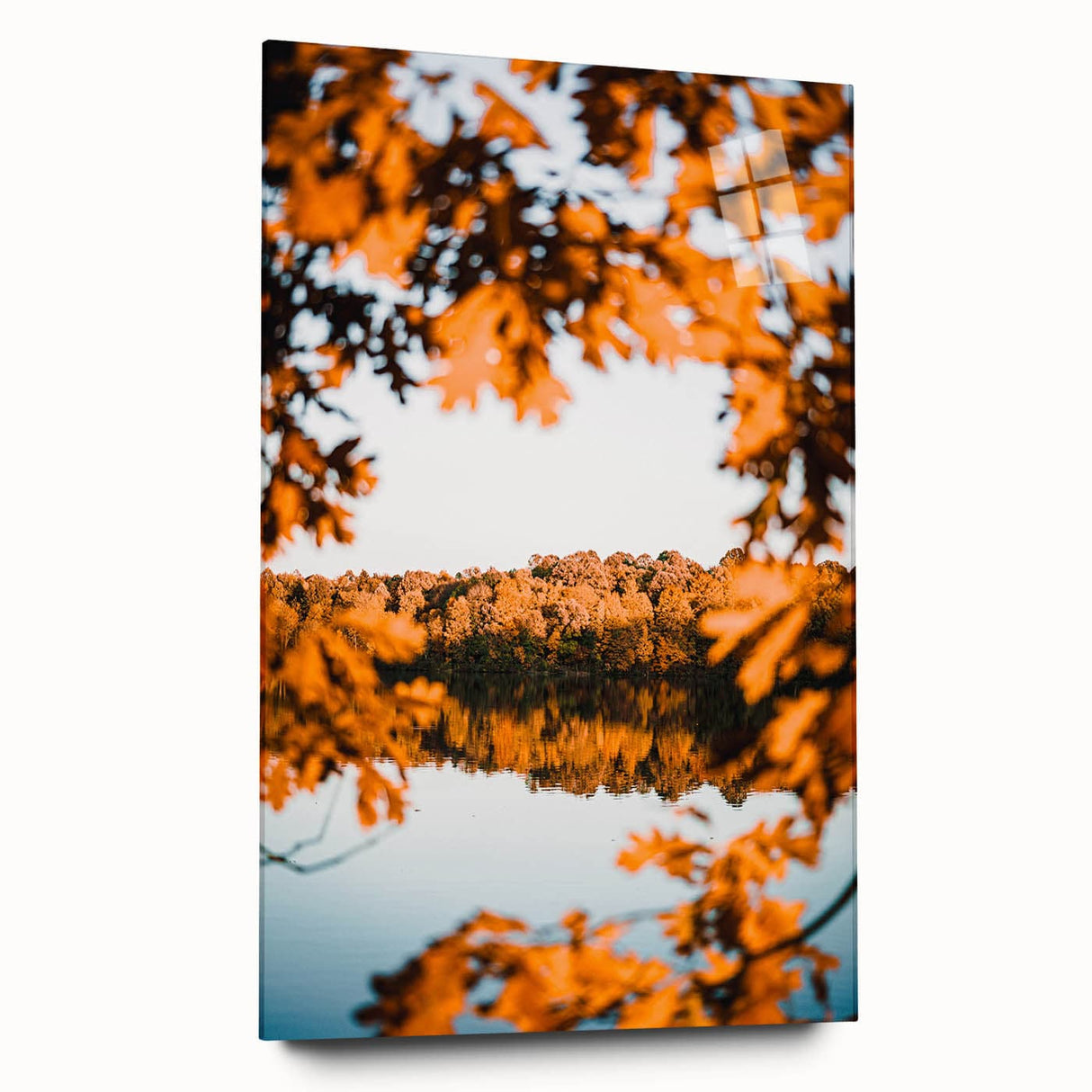 Large abstract wall art featuring swirling orange and brown hues on acrylic glass, suitable for bedroom or dining room decor.