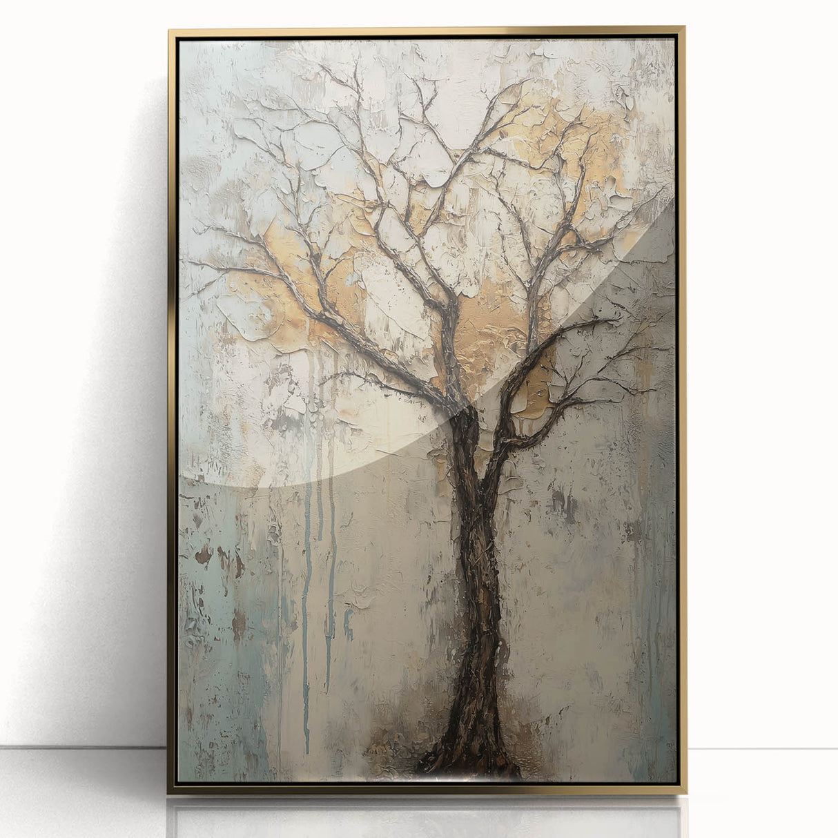 Textured Abstract Tree - Gold & Earthy Living Room Wall Art