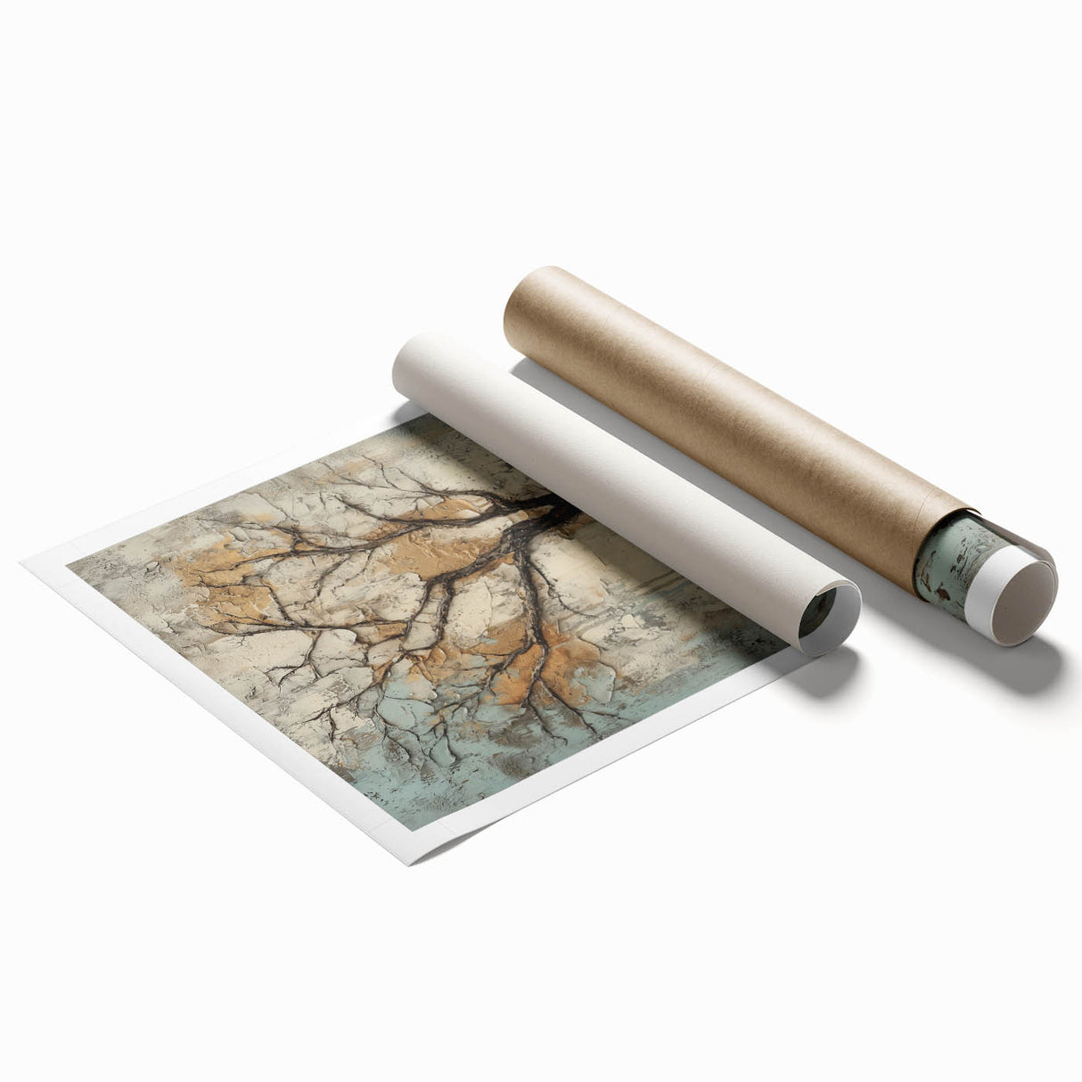 Textured Abstract Tree - Gold & Earthy Living Room Wall Art
