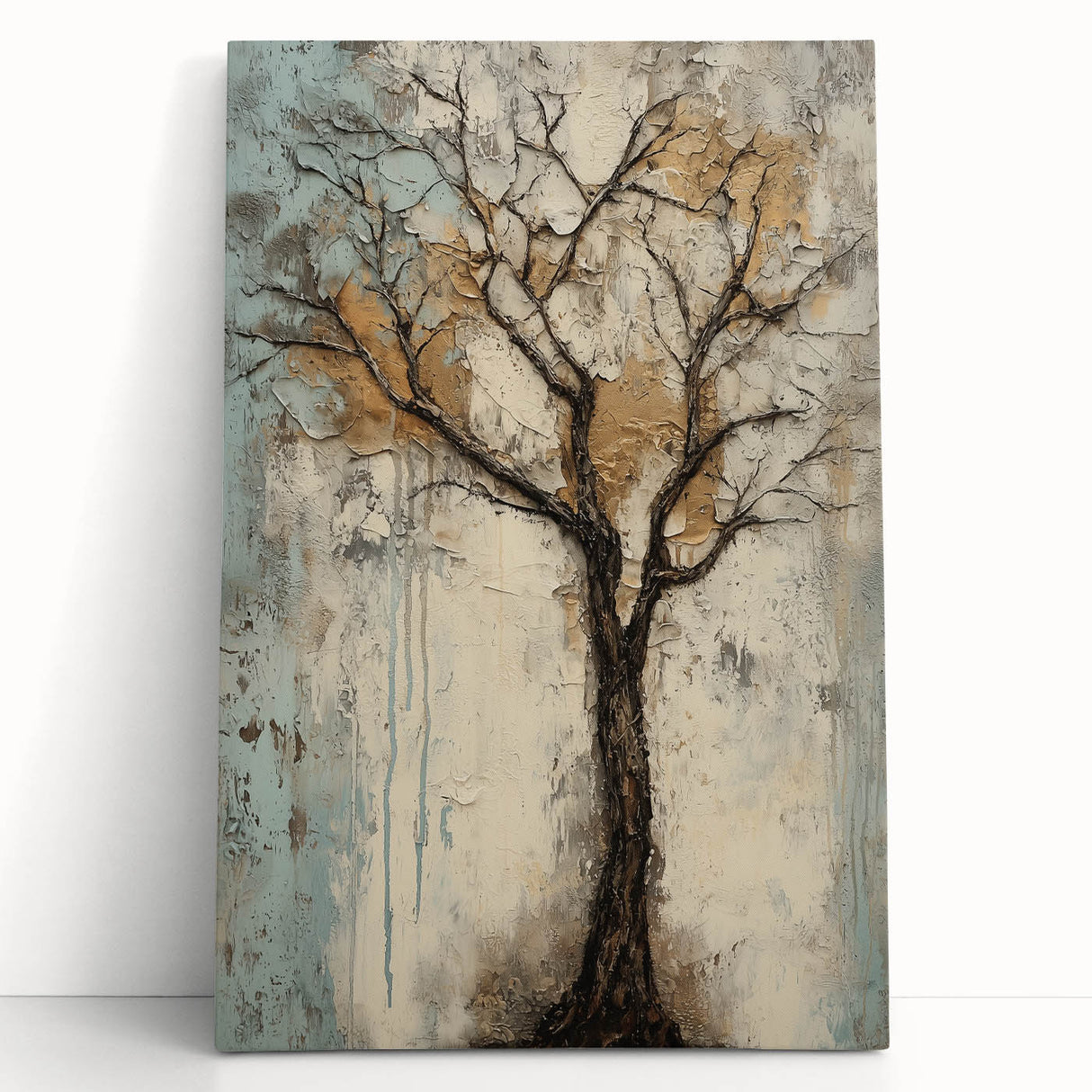 Textured Abstract Tree - Gold & Earthy Living Room Wall Art
